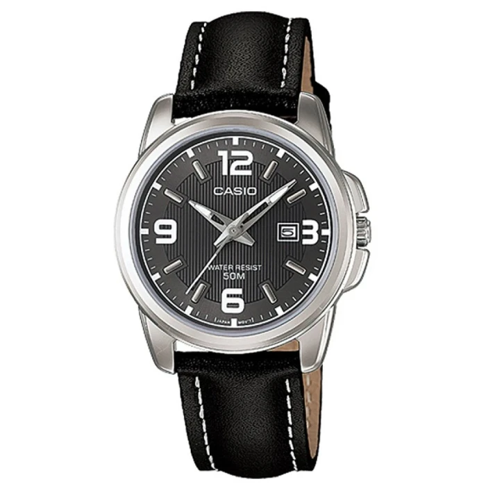 Дамски ръчен часовник с кварцов механизъм - корпус от Стомана - Естествена кожа - цвят Черен Черен