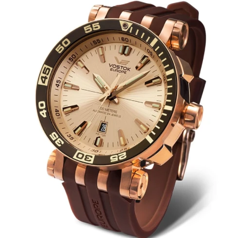 Мъжки ръчен часовник с автоматичен механизъм - корпус от Стомана - Естествена кожа - цвят Злато Кафяв