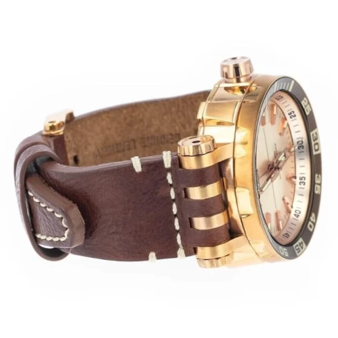 Мъжки ръчен часовник с автоматичен механизъм - корпус от Стомана - Естествена кожа - цвят Злато Кафяв