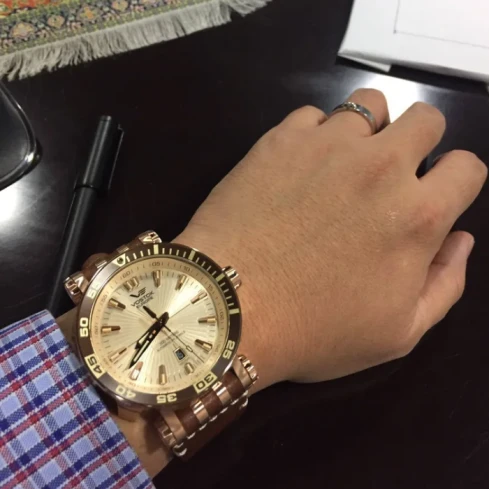 Мъжки ръчен часовник с автоматичен механизъм - корпус от Стомана - Естествена кожа - цвят Злато Кафяв