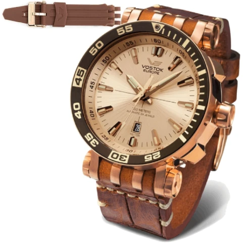 Мъжки ръчен часовник с автоматичен механизъм - корпус от Стомана - Естествена кожа - цвят Злато Кафяв