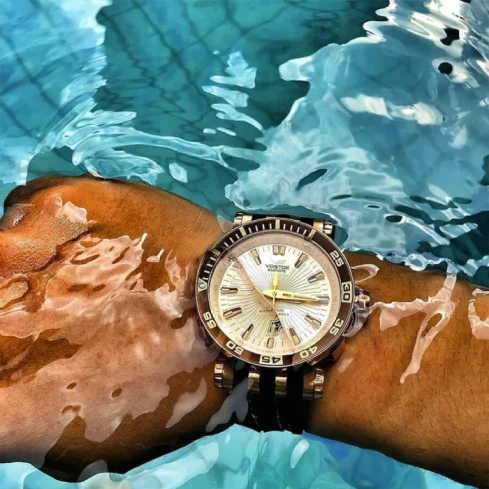 Мъжки ръчен часовник с автоматичен механизъм - корпус от Стомана - Естествена кожа - цвят Злато Кафяв