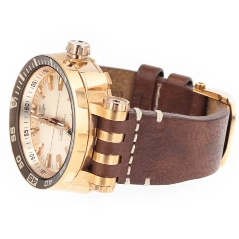 Мъжки ръчен часовник с автоматичен механизъм - корпус от Стомана - Естествена кожа - цвят Злато Кафяв