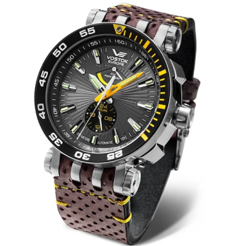 Мъжки ръчен часовник с автоматичен механизъм - корпус от Стомана - Естествена кожа - цвят Черен Кафяв