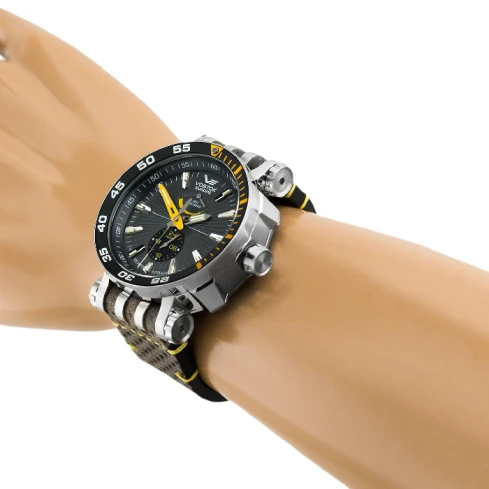 Мъжки ръчен часовник с автоматичен механизъм - корпус от Стомана - Естествена кожа - цвят Черен Кафяв