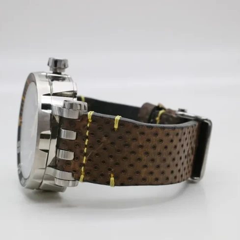 Мъжки ръчен часовник с автоматичен механизъм - корпус от Стомана - Естествена кожа - цвят Черен Кафяв