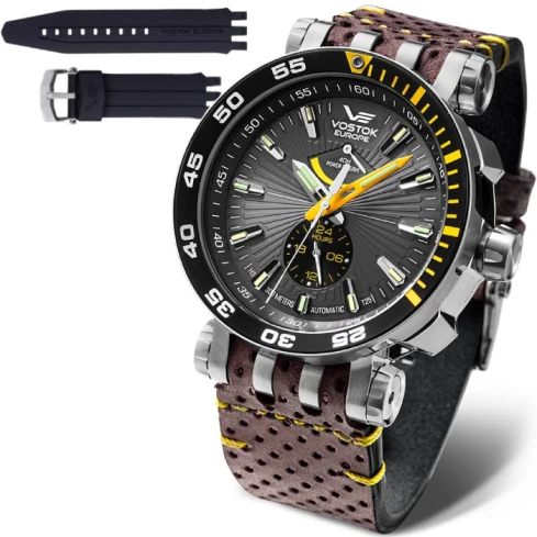 Мъжки ръчен часовник с автоматичен механизъм - корпус от Стомана - Естествена кожа - цвят Черен Кафяв