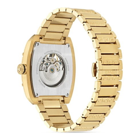 Мъжки ръчен часовник с автоматичен механизъм - корпус от Стомана - Стоманена верижка - цвят Черен Злато