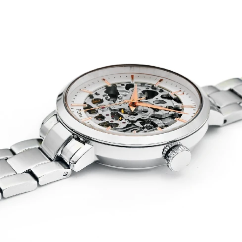 Дамски ръчен часовник с кварцов механизъм - корпус от Стомана - Стоманена верижка - цвят Скелетон Сив