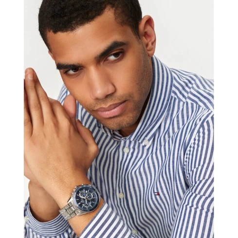 Мъжки ръчен часовник с кварцов механизъм - корпус от Стомана - Стоманена верижка - цвят Син Сив