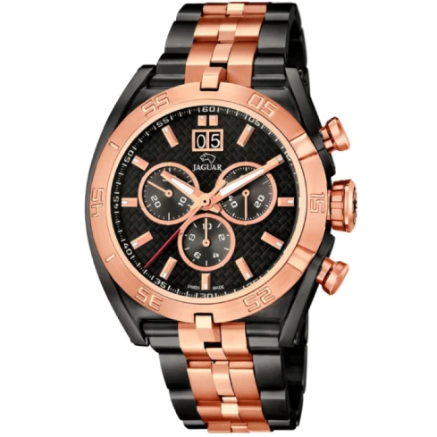 Мъжки ръчен часовник с кварцов механизъм - корпус от Стомана - Стоманена верижка - цвят Черен Розово Злато