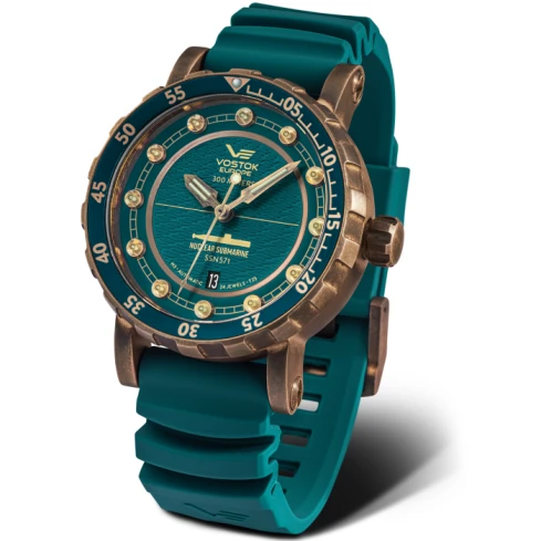 Мъжки ръчен часовник с автоматичен механизъм - корпус от Бронз - Естествена кожа - цвят Зелен Зелен