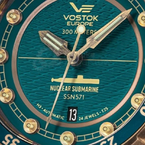 Мъжки ръчен часовник с автоматичен механизъм - корпус от Бронз - Естествена кожа - цвят Зелен Зелен