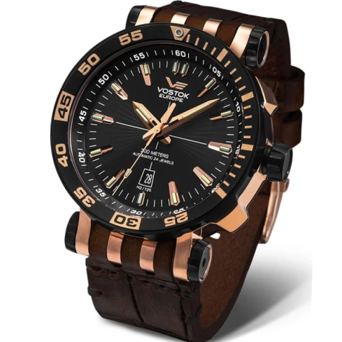 Мъжки ръчен часовник с автоматичен механизъм - корпус от Стомана - Естествена кожа - цвят Черен