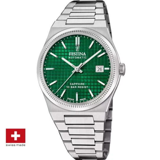 Дамски ръчен часовник с автоматичен механизъм - корпус от Стомана - Стоманена верижка - цвят Зелен Сив