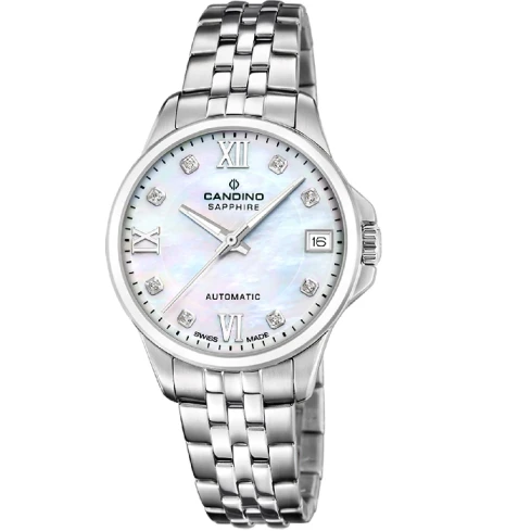 Дамски ръчен часовник с автоматичен механизъм - корпус от Стомана - Стоманена верижка - цвят Седеф Сив