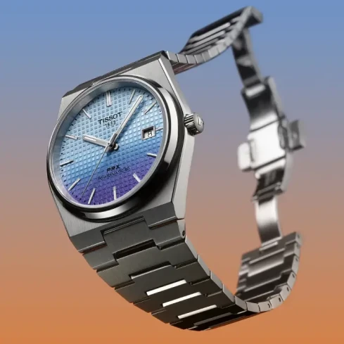 Мъжки ръчен часовник с автоматичен механизъм - корпус от Стомана - Стоманена верижка - цвят Син Сив