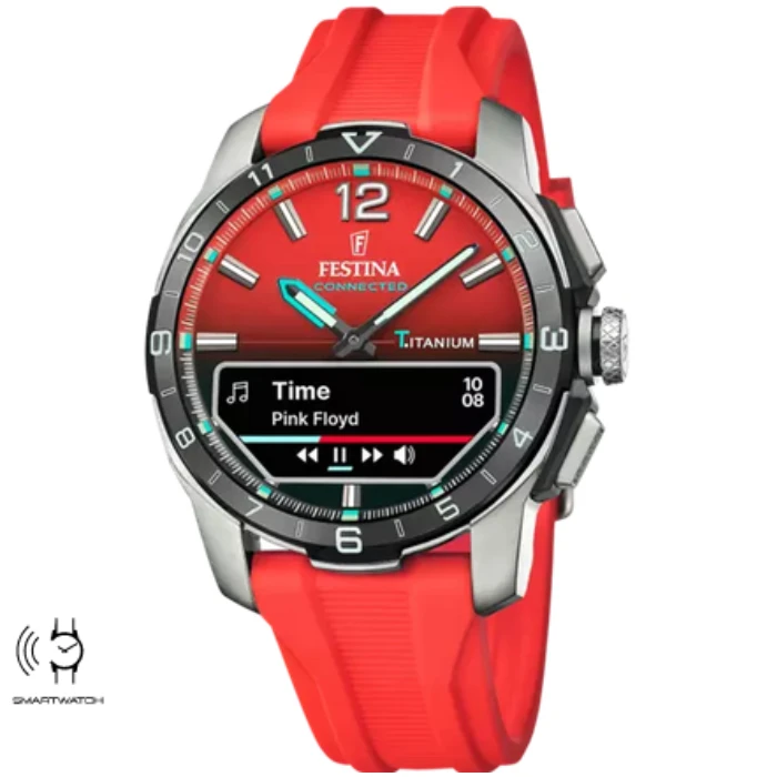 Мъжки ръчен часовник с кварцов механизъм - корпус от Титан - Каучук - цвят Червен Червен