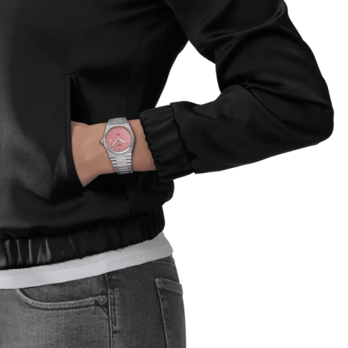 Мъжки ръчен часовник с кварцов механизъм - корпус от Стомана - Стоманена верижка - цвят Розов Сив