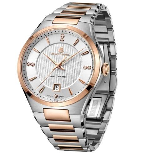 Мъжки ръчен часовник с автоматичен механизъм - корпус от Стомана - Стоманена верижка - цвят Сребрист Розово Злато