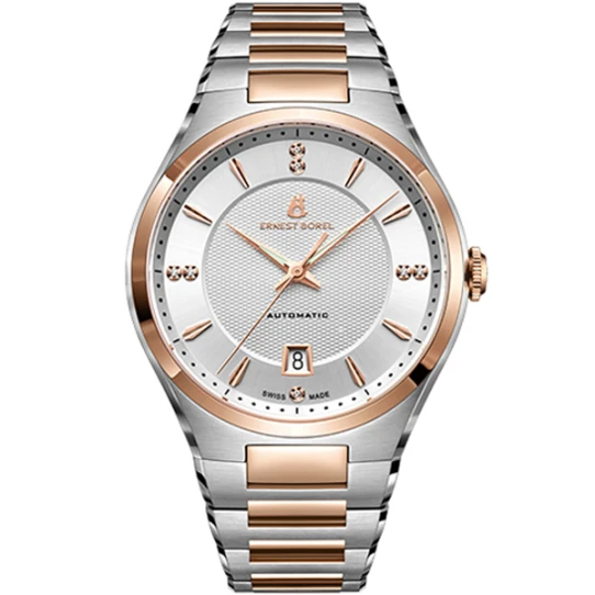 Мъжки ръчен часовник с автоматичен механизъм - корпус от Стомана - Стоманена верижка - цвят Сребрист Розово Злато