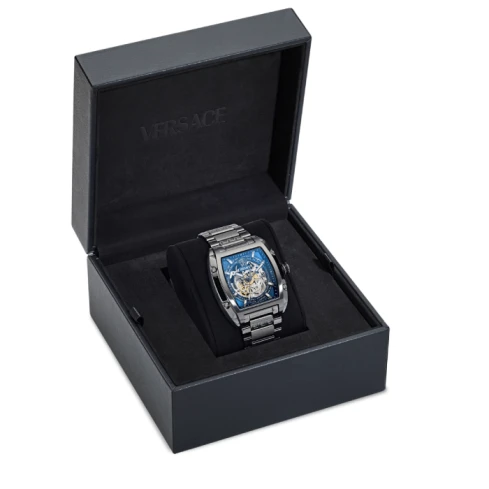 Мъжки ръчен часовник с автоматичен механизъм - корпус от Стомана - Стоманена верижка - цвят Черен Син