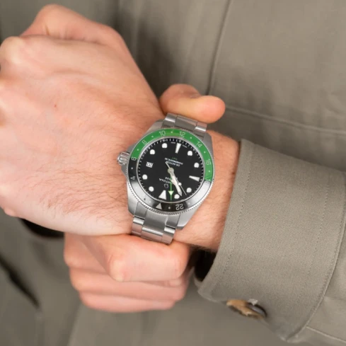 Мъжки ръчен часовник с автоматичен механизъм - корпус от Стомана - Стоманена верижка - цвят Черен Сив