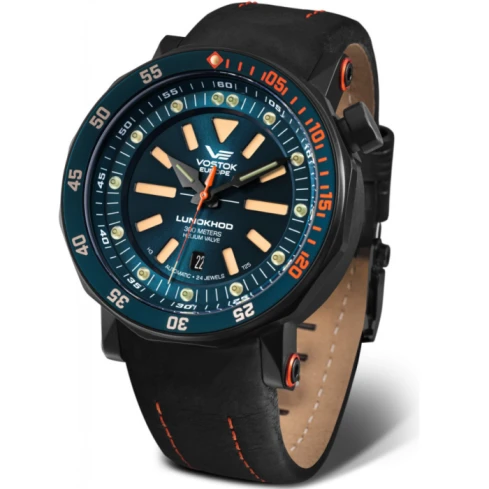 Мъжки ръчен часовник с автоматичен механизъм - корпус от Стомана - Естествена кожа - цвят Син Черен