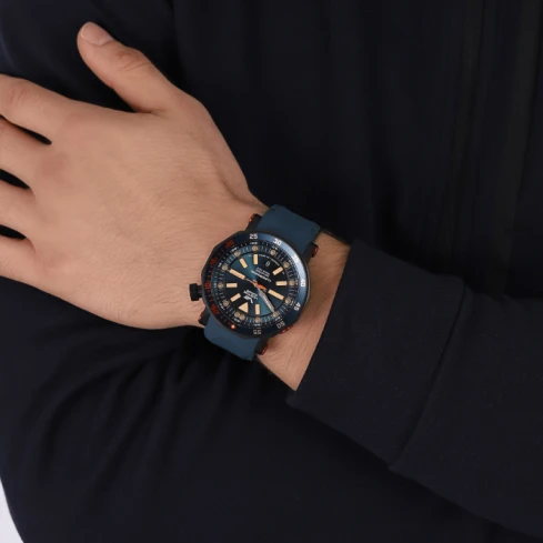 Мъжки ръчен часовник с автоматичен механизъм - корпус от Стомана - Естествена кожа - цвят Син Черен