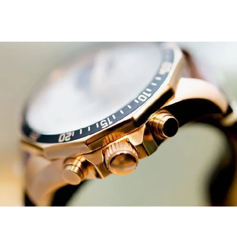 Мъжки ръчен часовник с кварцов механизъм - корпус от Стомана - Естествена кожа - цвят Бял Кафяв