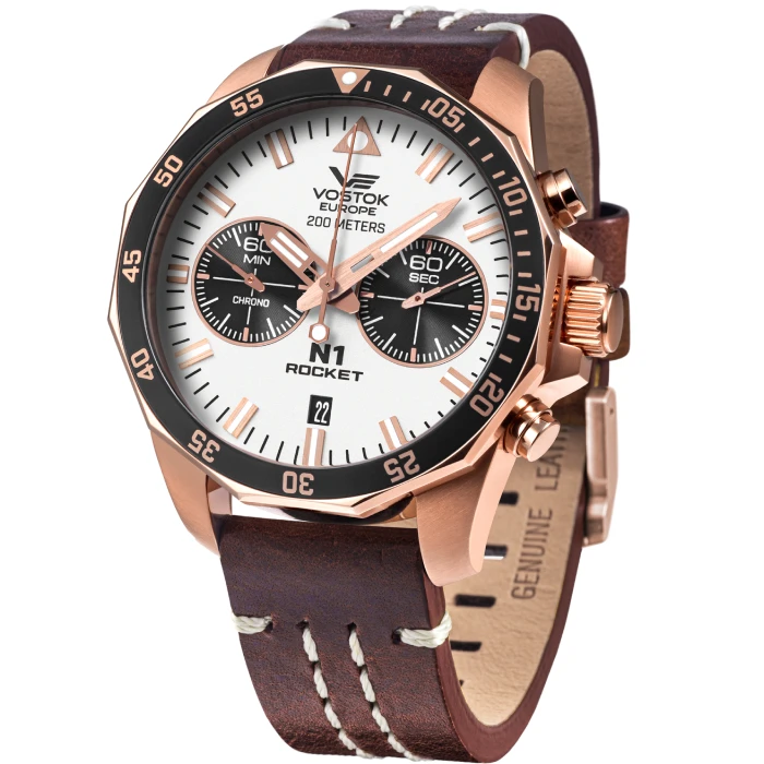 Мъжки ръчен часовник с кварцов механизъм - корпус от Стомана - Естествена кожа - цвят Бял Кафяв