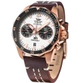 Мъжки ръчен часовник с кварцов механизъм - корпус от Стомана - Естествена кожа - цвят Бял Кафяв