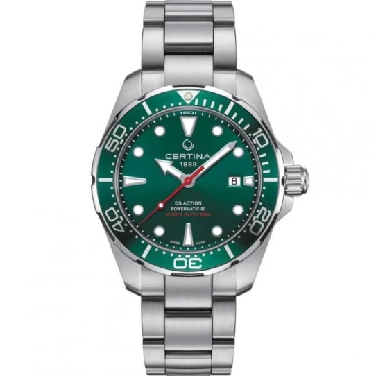 Мъжки ръчен часовник с автоматичен механизъм - корпус от Стомана - Стоманена верижка - цвят Зелен Сив