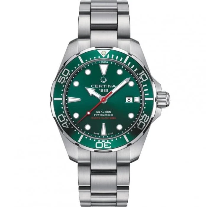 Мъжки ръчен часовник с автоматичен механизъм - корпус от Стомана - Стоманена верижка - цвят Зелен Сив