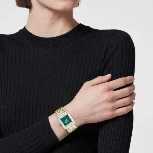 Дамски ръчен часовник с кварцов механизъм - корпус от Стомана - Стоманена верижка - цвят Зелен Сив