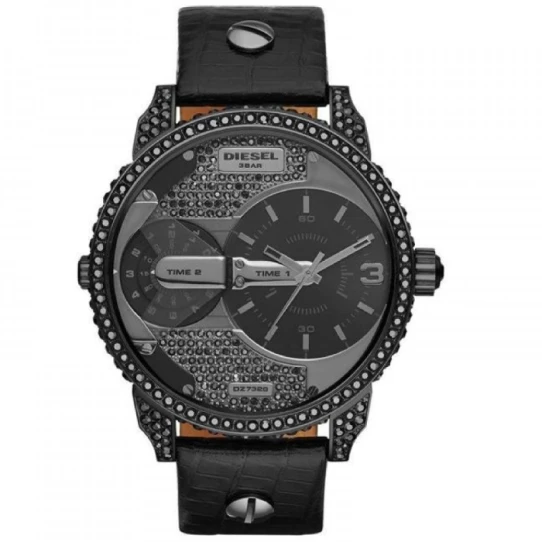 Мъжки ръчен часовник с кварцов механизъм - корпус от Стомана - Естествена кожа - цвят Черен Черен