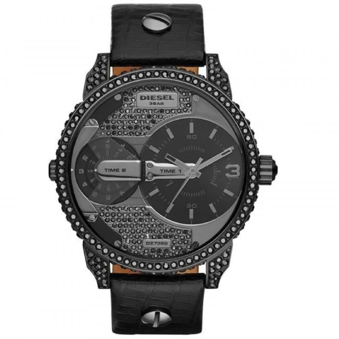 Мъжки ръчен часовник с кварцов механизъм - корпус от Стомана - Естествена кожа - цвят Черен Черен