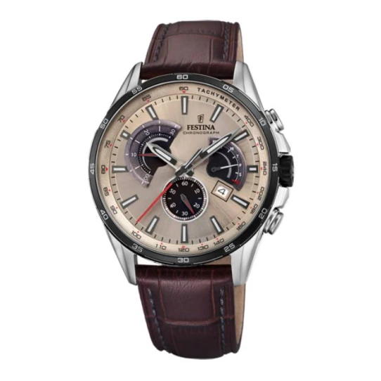 Мъжки ръчен часовник с кварцов механизъм - корпус от Стомана - Естествена кожа - цвят Бежов