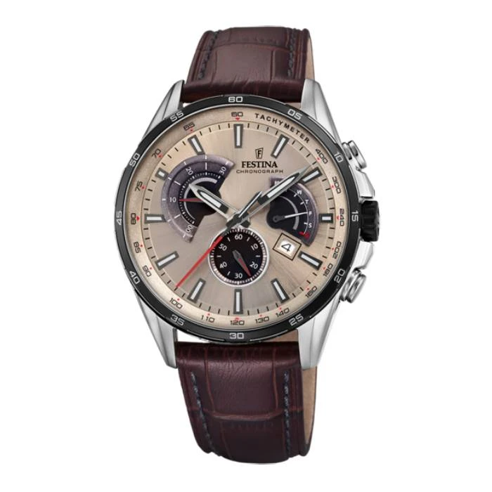 Мъжки ръчен часовник с кварцов механизъм - корпус от Стомана - Естествена кожа - цвят Бежов