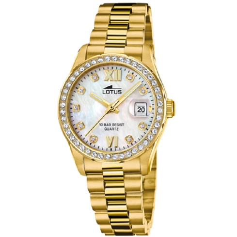 Дамски ръчен часовник с кварцов механизъм - корпус от Стомана - Стоманена верижка - цвят Седеф Злато