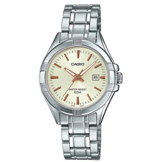 Дамски ръчен часовник с кварцов механизъм - корпус от Стомана - Стоманена верижка - цвят Бежов Сив