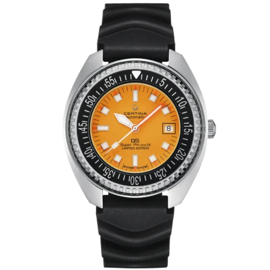 Мъжки ръчен часовник с автоматичен механизъм - корпус от Стомана - Каучук - цвят Оранжев Черен