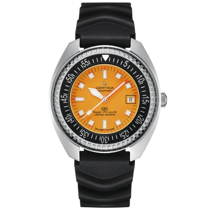 Мъжки ръчен часовник с автоматичен механизъм - корпус от Стомана - Каучук - цвят Оранжев Черен