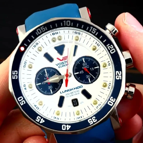 Мъжки ръчен часовник с кварцов механизъм - корпус от Стомана - Силиконова каишка - цвят Бял Син