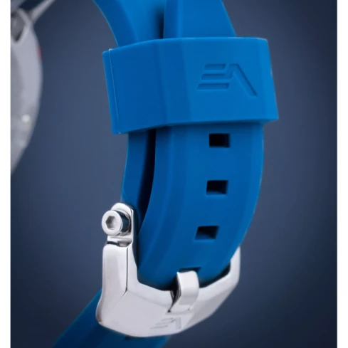 Мъжки ръчен часовник с кварцов механизъм - корпус от Стомана - Силиконова каишка - цвят Бял Син