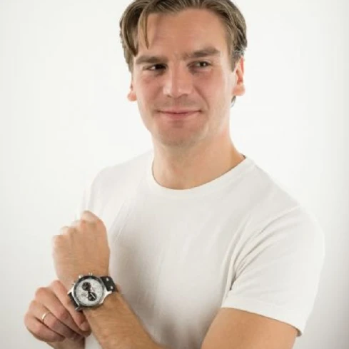 Мъжки ръчен часовник с кварцов механизъм - корпус от Стомана - Естествена кожа - цвят Бял Бял