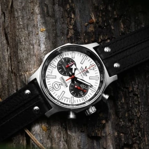 Мъжки ръчен часовник с кварцов механизъм - корпус от Стомана - Естествена кожа - цвят Бял Бял