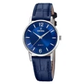 Дамски ръчен часовник с кварцов механизъм - корпус от Стомана - Естествена кожа - цвят Син Син
