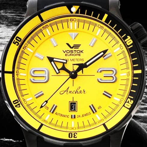 Мъжки ръчен часовник с автоматичен механизъм - корпус от Стомана - Естествена кожа - цвят Жълт Жълт