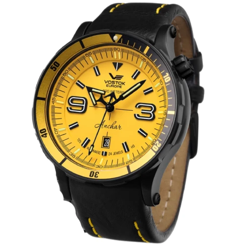 Мъжки ръчен часовник с автоматичен механизъм - корпус от Стомана - Естествена кожа - цвят Жълт Жълт